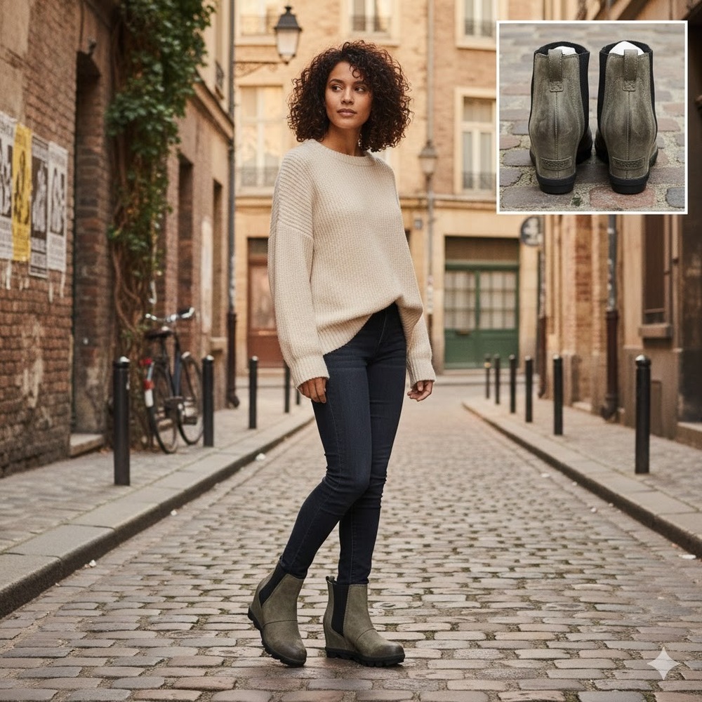 Sorel Joan of Arctic Wedge II Chelsea‎ Boot Women 7 Leather Waterproof NL3022
